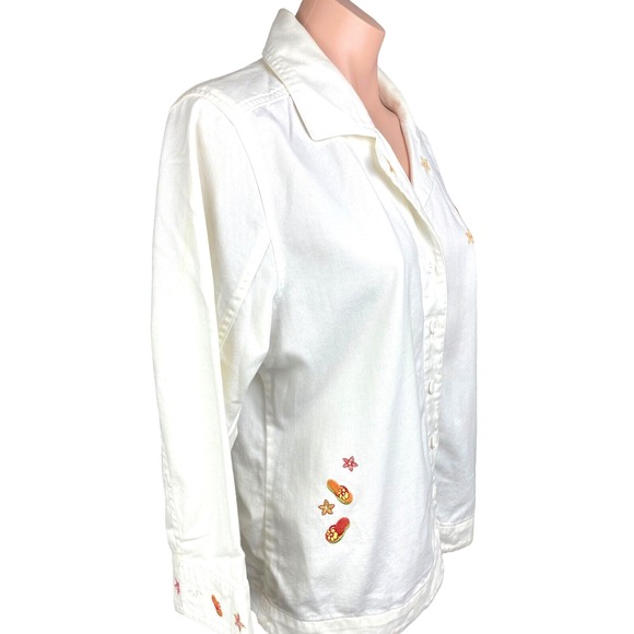 Christopher & Banks Size M White Top Jacket -Sandal Appliques- 3/4 Sleeve Cotton - Picture 6 of 6